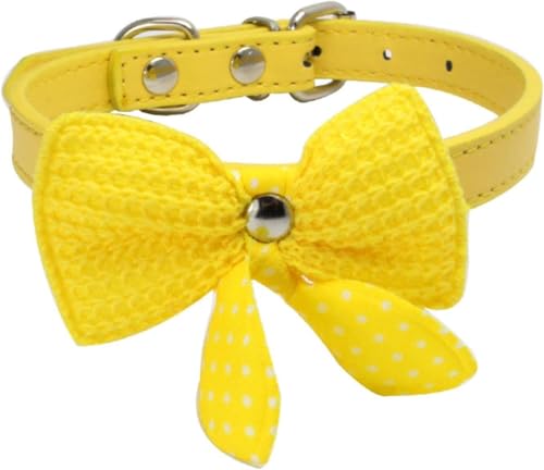 Bequemes Hundehalsband aus Leder mit Strickschleife, Federfliege-Design und sicherer Metallschnalle, süßes Geschenk for kleine mittelgroße Hunde und Katzen(Yellow,XS) von OAOAO