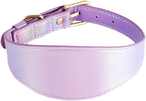 Farbiges reflektierendes Hundehalsband aus PU-Leder, weiches, breites, wasserdichtes, personalisiertes Haustierhalsband for kleine, mittelgroße und große Hunde(Purple,S) von OAOAO