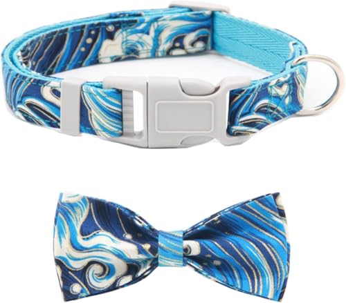 Florales Hundehalsband mit Abnehmbarer Fliege, bequemes personalisiertes Welpenhalsband for kleine und mittelgroße Hunde, süßes Haustiergeschenk for Jungen und Mädchen(Blue Set,M) von OAOAO