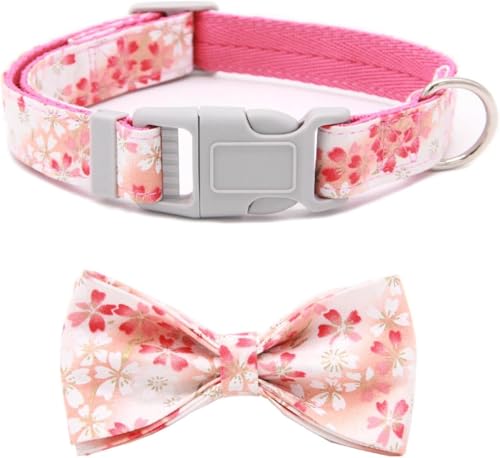 Florales Hundehalsband mit Abnehmbarer Fliege, bequemes personalisiertes Welpenhalsband for kleine und mittelgroße Hunde, süßes Haustiergeschenk for Jungen und Mädchen(Pink Set,M) von OAOAO