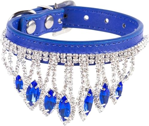 Glänzendes Diamant-Hundehalsband mit Strasskristallen, verstellbares Bling-Halsband aus PU-Leder, weiche Haustier-Halsdekoration for kleine und mittelgroße Hunde und Katzen(Blue,M) von OAOAO