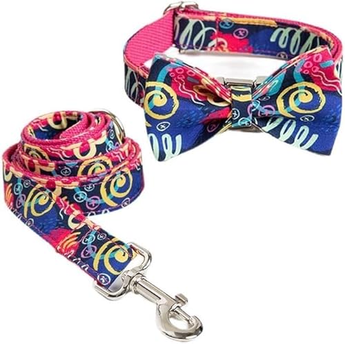 Großes Hundehalsband mit Leinen-Set, verstellbares Baumwollhalsband mit Abnehmbarer Fliege und Metallschnalle for kleine und mittelgroße Hunde(L) von OAOAO