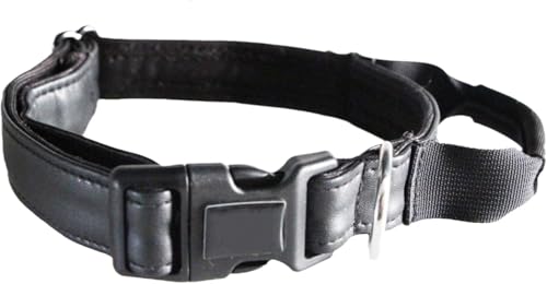 Hundehalsband aus Leder mit Griff, luxuriöses, strapazierfähiges, verstellbares Trainingshalsband for große, mittelgroße und kleine Hunde, Schwarz(M) von OAOAO