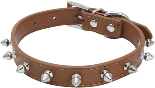 Hundehalsband mit Spikes und Nieten, verstellbares Haustierhalsband mit Nieten, schickes, dünnes Design for kleine, mittelgroße und große Hunde und Katzen(Brown,L) von OAOAO