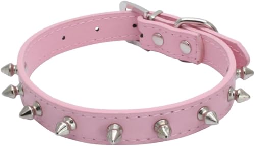 Hundehalsband mit Spikes und Nieten, verstellbares Haustierhalsband mit Nieten, schickes, dünnes Design for kleine, mittelgroße und große Hunde und Katzen(Pink,XS) von OAOAO