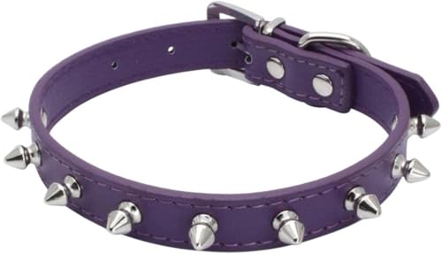 Hundehalsband mit Spikes und Nieten, verstellbares Haustierhalsband mit Nieten, schickes, dünnes Design for kleine, mittelgroße und große Hunde und Katzen(Purple,XS) von OAOAO
