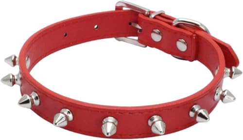 Hundehalsband mit Spikes und Nieten, verstellbares Haustierhalsband mit Nieten, schickes, dünnes Design for kleine, mittelgroße und große Hunde und Katzen(Red,M) von OAOAO