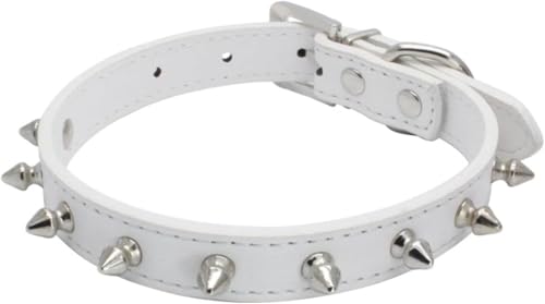 Hundehalsband mit Spikes und Nieten, verstellbares Haustierhalsband mit Nieten, schickes, dünnes Design for kleine, mittelgroße und große Hunde und Katzen(White,L) von OAOAO