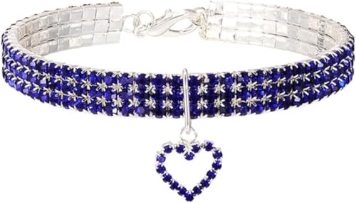 Hundehalsband mit glitzernden Strasssteinen und Herzkristallen, verstellbares, ausgefallenes Haustierhalsband for kleine, mittelgroße und große Hunde und Katzen(Blue,S) von OAOAO