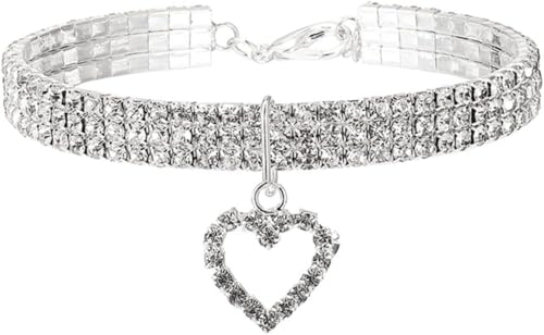 Hundehalsband mit glitzernden Strasssteinen und Herzkristallen, verstellbares, ausgefallenes Haustierhalsband for kleine, mittelgroße und große Hunde und Katzen(White,M) von OAOAO