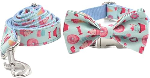 Hundehalsband und Leine Set for Mädchen, süßes verstellbares Haustierhalsband mit Fliege for kleine mittelgroße große Hündinnen, ausgefallenes blaues Hundegeschenk(S) von OAOAO