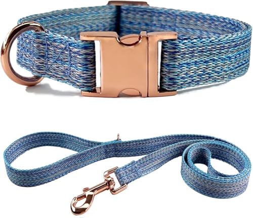 Hundehalsband- und Leinen-Set, 1,5 m langes, verstellbares Basishalsband mit robuster Metallschnalle, weiches, langlebiges Design for kleine, mittelgroße und große Hunde(Blue,S) von OAOAO