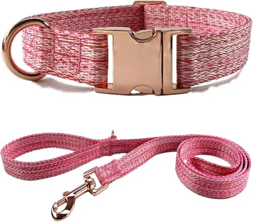 Hundehalsband- und Leinen-Set, 1,5 m langes, verstellbares Basishalsband mit robuster Metallschnalle, weiches, langlebiges Design for kleine, mittelgroße und große Hunde(Pink,L) von OAOAO