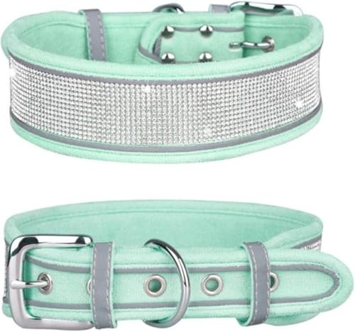Luxuriöses Hundehalsband mit Strasssteinen, weiches, verstellbares, reflektierendes Bling-Halsband for kleine und mittelgroße Hunde(Green,M) von OAOAO
