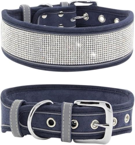 Luxuriöses Hundehalsband mit Strasssteinen, weiches, verstellbares, reflektierendes Bling-Halsband for kleine und mittelgroße Hunde(Navy Blue,S) von OAOAO