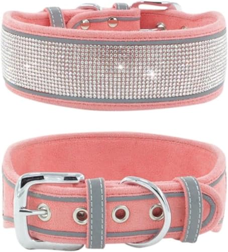 Luxuriöses Hundehalsband mit Strasssteinen, weiches, verstellbares, reflektierendes Bling-Halsband for kleine und mittelgroße Hunde(Pink,M) von OAOAO