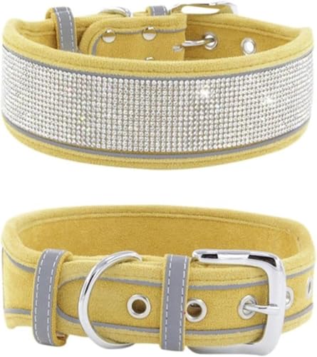 Luxuriöses Hundehalsband mit Strasssteinen, weiches, verstellbares, reflektierendes Bling-Halsband for kleine und mittelgroße Hunde(Yellow,S) von OAOAO