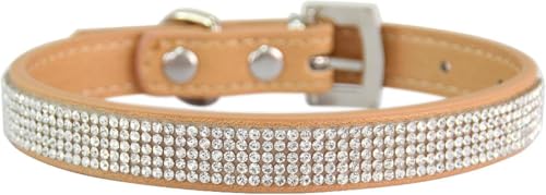 Personalisiertes Hundehalsband mit Strasssteinen, verstellbares Haustierhalsband mit Metallschnalle for kleine, mittelgroße und große Hunde und Katzen, süßes, schillerndes Welpenhalsband(Beige,L) von OAOAO