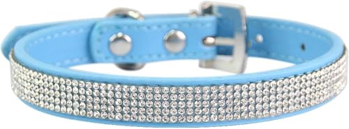 Personalisiertes Hundehalsband mit Strasssteinen, verstellbares Haustierhalsband mit Metallschnalle for kleine, mittelgroße und große Hunde und Katzen, süßes, schillerndes Welpenhalsband(Blue,M) von OAOAO