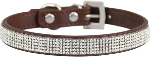 Personalisiertes Hundehalsband mit Strasssteinen, verstellbares Haustierhalsband mit Metallschnalle for kleine, mittelgroße und große Hunde und Katzen, süßes, schillerndes Welpenhalsband(Brown,S) von OAOAO