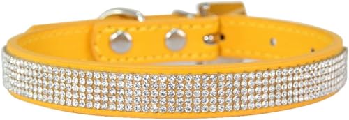 Personalisiertes Hundehalsband mit Strasssteinen, verstellbares Haustierhalsband mit Metallschnalle for kleine, mittelgroße und große Hunde und Katzen, süßes, schillerndes Welpenhalsband(Gold,XS) von OAOAO