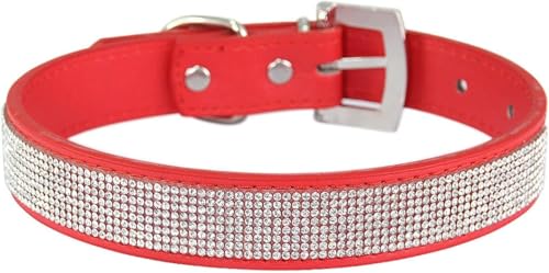 Personalisiertes Hundehalsband mit Strasssteinen, verstellbares Haustierhalsband mit Metallschnalle for kleine, mittelgroße und große Hunde und Katzen, süßes, schillerndes Welpenhalsband(Red,M) von OAOAO