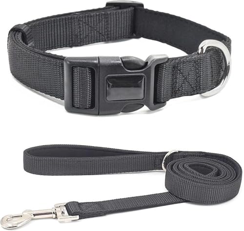 Robustes taktisches Hundehalsband und Leinen-Set, Militärisches Trainingshalsband for kleine, mittelgroße und große Hunde, bequemes personalisiertes Nylonhalsband(Black Set,L) von OAOAO