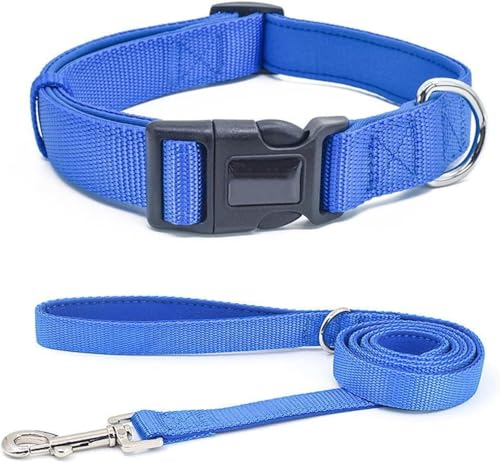 Robustes taktisches Hundehalsband und Leinen-Set, Militärisches Trainingshalsband for kleine, mittelgroße und große Hunde, bequemes personalisiertes Nylonhalsband(Blue Set,M) von OAOAO