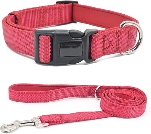 Robustes taktisches Hundehalsband und Leinen-Set, Militärisches Trainingshalsband for kleine, mittelgroße und große Hunde, bequemes personalisiertes Nylonhalsband(Red Set,M) von OAOAO