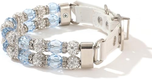 Strass-Hundehalsband, ausgefallenes Hochzeitshalsband aus Leder for kleine mittelgroße Hunde und Katzen, Elegante Haustierkette(Blue,S) von OAOAO