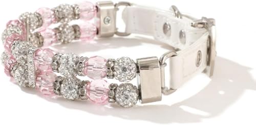 Strass-Hundehalsband, ausgefallenes Hochzeitshalsband aus Leder for kleine mittelgroße Hunde und Katzen, Elegante Haustierkette(Pink,M) von OAOAO