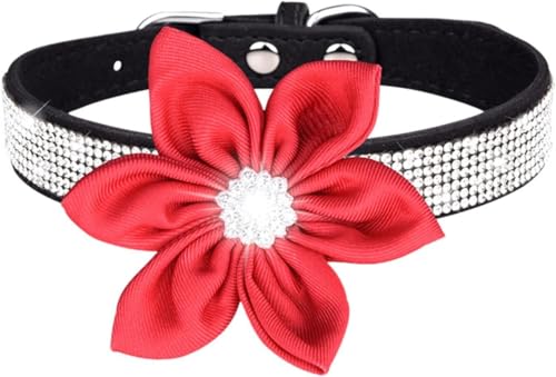 Süßes Hundehalsband mit Strasssteinen und weichem Blumendesign, reflektierendes personalisiertes Haustierhalsband for kleine, mittelgroße und große Hunde(Black,S) von OAOAO
