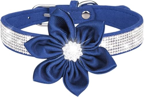 Süßes Hundehalsband mit Strasssteinen und weichem Blumendesign, reflektierendes personalisiertes Haustierhalsband for kleine, mittelgroße und große Hunde(Blue,S) von OAOAO