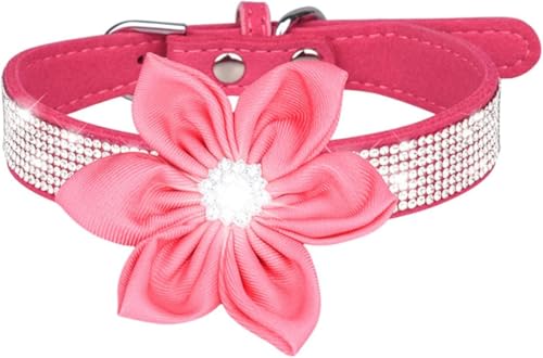 Süßes Hundehalsband mit Strasssteinen und weichem Blumendesign, reflektierendes personalisiertes Haustierhalsband for kleine, mittelgroße und große Hunde(Pink,XXS) von OAOAO