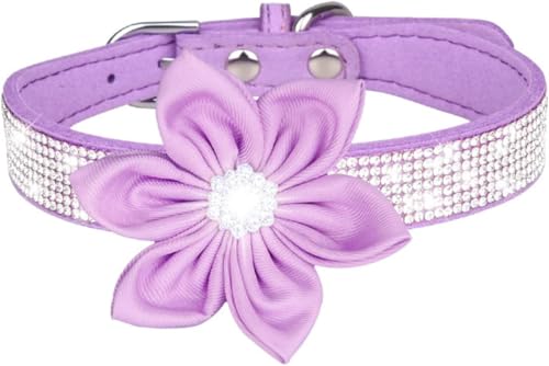 Süßes Hundehalsband mit Strasssteinen und weichem Blumendesign, reflektierendes personalisiertes Haustierhalsband for kleine, mittelgroße und große Hunde(Purple,XXS) von OAOAO