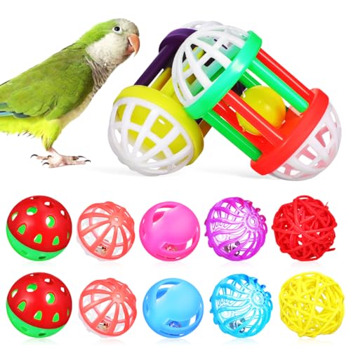 OATIPHO 12 Bälle für Vögel, Kugeln aus Kunststoff und Rattan mit Glöckchen, interaktives Spielzeug für Wellensittiche, Papageien und Nymphensittiche, körperliche und geistige Stimulation, Zubehör P von OATIPHO