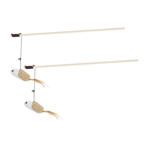 OATIPHO 2St Katzen-Teaser-Stick Kätzchen Interaktives Katzenspielzeug für Wohnungskatzen Interactive cat Toy interaktives Neckereistab für Katze Katzenbedarf Holzstange von OATIPHO