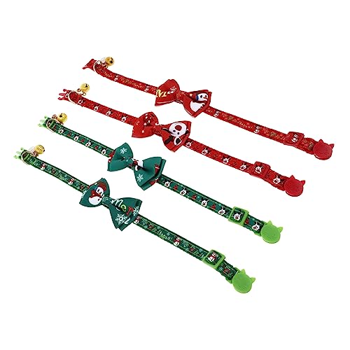 OATIPHO 4 Haustierhalsband seidenband bändchen Weihnachtshundefliege Katzenhalsbänder mit Glocke weihnachtsdeko Glockenhalsband für Katzen Gefälligkeiten für Weihnachtsfeiern Drucken von OATIPHO