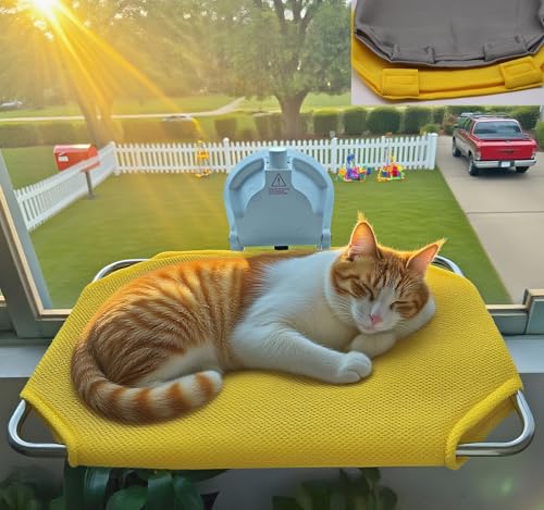 Katzen Hängematte Klappbar Katzenbett Katzen Fensterliege Fensterplätze Fensterbank Hängematte mit 2 Stoffpolster Fensterplätze Fensterliege Faltbar Innenräume 20kg 46x30cm von OBDKCAN