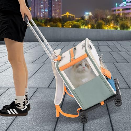 Katzentransportbox für Katzen bis 12.5kg, Tiertransporter mit Rollen, Haustier Tragetasche Rucksack mit Rädern, Transportbox Katze für Spaziergänge, Camping Katzentransportbox für Katzen bis 12.5kg, Tiertransporter mit Rollen, Haustier Tragetasche Rucksack mit Rädern, Transportbox Katze für Spaziergänge, Camping von OBLLER