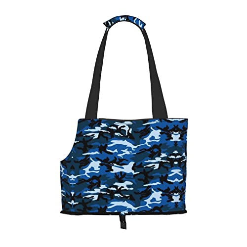 Blue Camo Pet Portable Foldable Shoulder Bag, Dog and Cat Carrying Bag, Suitable for Subway Shopping, Etc. von OCELIO