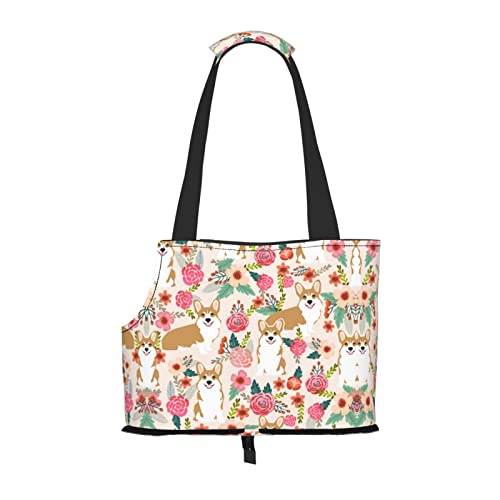 Corgi Floral Flowers Pet Portable Foldable Shoulder Bag, Dog and Cat Carrying Bag, Suitable for Subway Shopping, Etc. von OCELIO