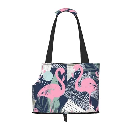 Rosa Flamingo und Blätter Haustier tragbare faltbare Umhängetasche Hund und Katze Tragetasche, geeignet für U-Bahn-Einkäufe usw. von OCELIO