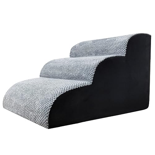 3-Stufen-Hundetreppe, Schwamm-Haustiertreppe, 3-stufige Haustiertreppe, rutschfeste Katzentreppe, Hundetreppe for Das Bett for Ältere Hunde Und Katzen (Color : Light Grey, S : 40 * 55 * 35cm) von OCKULT
