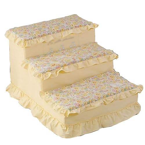 3-stufige Haustiertreppe for Katzen/Hunde, Schwamm-Haustiertreppe, Tragbare Katzentreppe, Hunderampe for Bett for Kleine Hunde (Color : Gelb, S : 40 * 55 * 30cm) von OCKULT