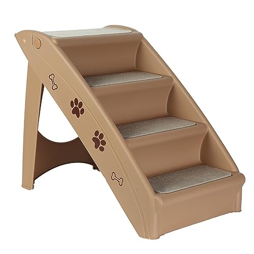 4-stufige Haustiertreppe, rutschfeste Haustiertreppe, tragbare, Faltbare Hundetreppe for Bett, Sofa und Hochbettklettern (Color : Brown) von OCKULT
