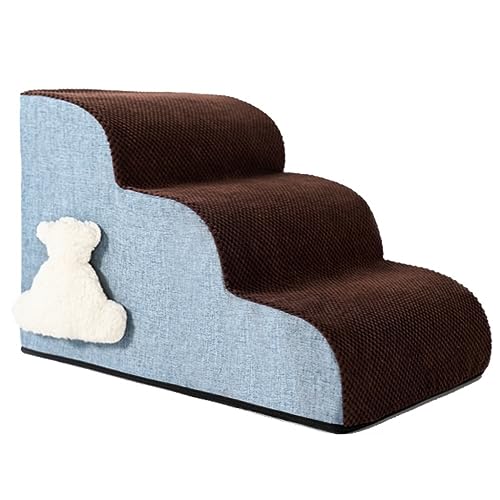 Haustiertreppe, 3-stufige Hundetreppe, Haustiertreppe for Hohes Bett, rutschfeste Schaumstoff-Haustiertreppe, Tragbare Rampe, Katzentreppe for Couch, Klettern (Color : Blue+Brown, S : 56 * 40 * 35cm) von OCKULT