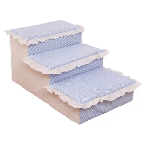 Hundetreppe for kleine Hunde, Haustiertreppe mit 3 Stufen, Haustiertreppe for Betten und Couch, Hundetreppe mit Rutschfester Unterseite (Color : Blau, S : 65 * 40 * 39cm) von OCKULT