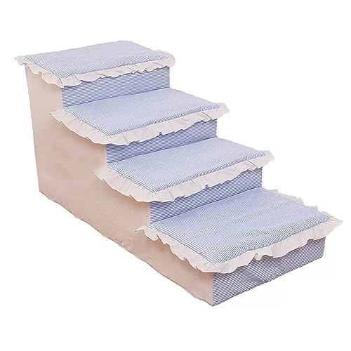 Hundetreppe for kleine Hunde, Haustiertreppe mit 3 Stufen, Haustiertreppe for Betten und Couch, Hundetreppe mit Rutschfester Unterseite (Color : Blau, S : 80 * 40 * 50cm) von OCKULT