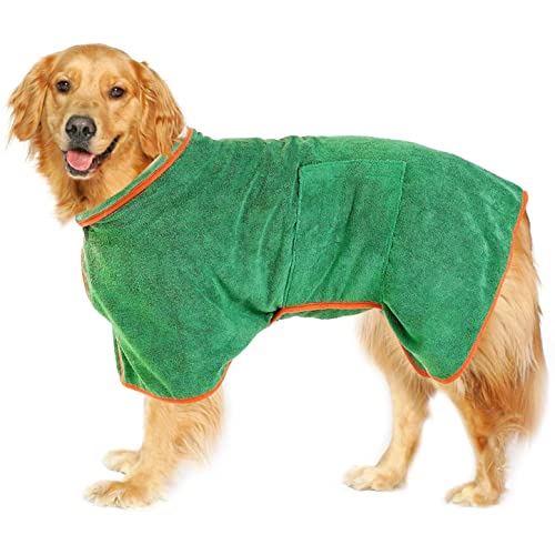 OCSOSO Hundebademantel Bademantel Hund für Kleine Mittelgroße Große Hunde und Katze, Größe Hunde Bademantel Hundebademäntel mit Super Saugfähig für Schnelles Trocknen (Grün S) von OCSOSO